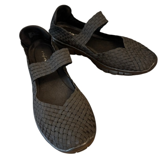 Women's Black Woven Elastic Flats, size 12WW - Picture 1 of 8